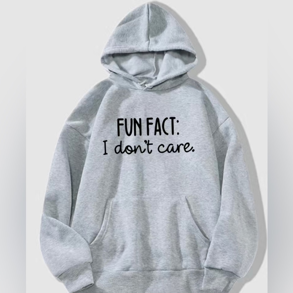 Fun Fact I Don't Care Women’s Gray Sweatshirt Hoodie Gift Sz: Large - Picture 1 of 6